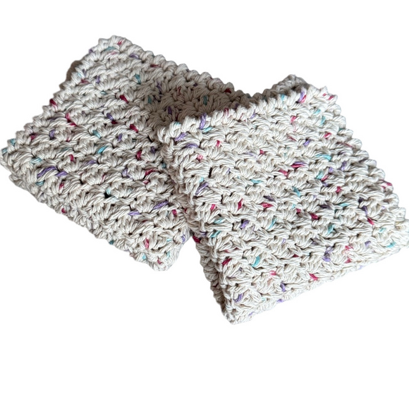 Cotton Crochet Washcloths, Dishcloths, Set of 2, Kitchen or Bath - 9” x 9” - Picture 4 of 5